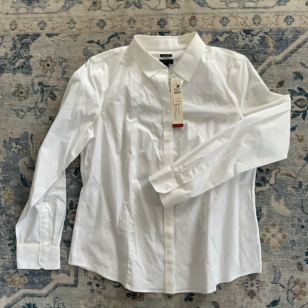 Talbots white long sleeve button down shirt 12 NWT